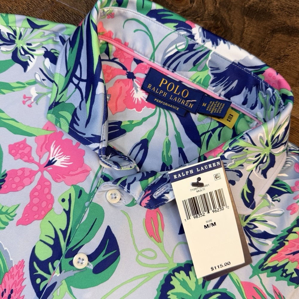 Polo Ralph Lauren Performance Polo Golf Shirt Men's Medium Floral Active New